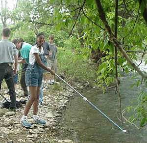 Newark Valley student sampling river